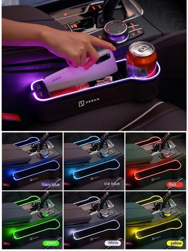 7 Colors LED Adjustable Seat Gap Crevice Slot Storage Box Auto Interior Accessories - Image 2