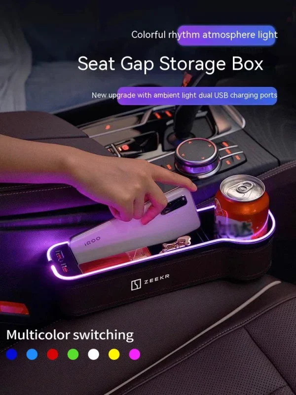 7 Colors LED Adjustable Seat Gap Crevice Slot Storage Box Auto Interior Accessories